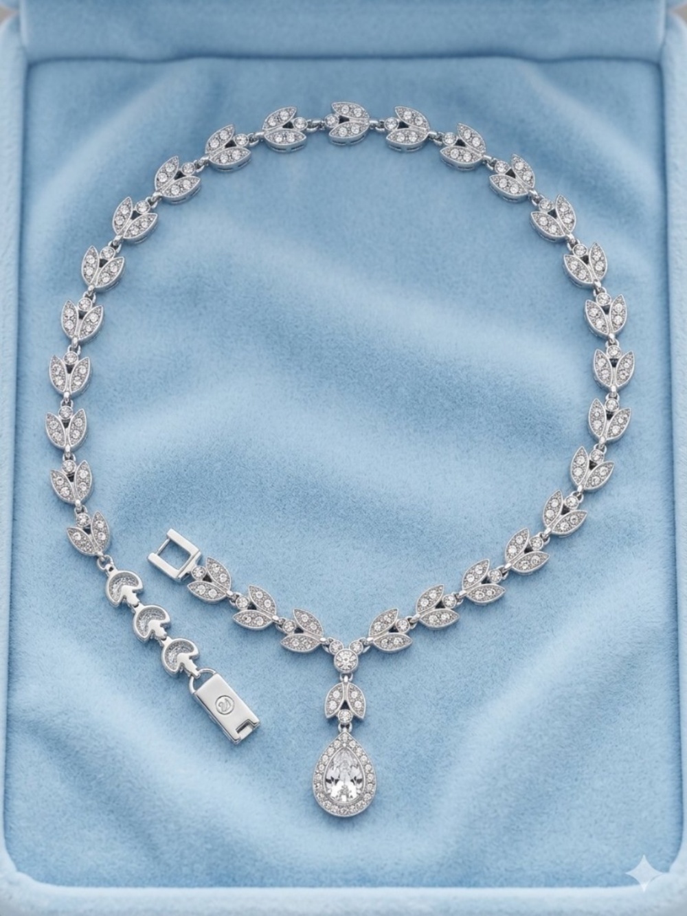 Pristine Vintage Swarovski Swan Signed Clear Crystal Teardrop Necklace
